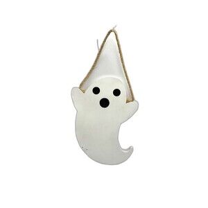 Handcrafted White Hanging Wood Halloween Ghost 11" X 8.75" X .75"